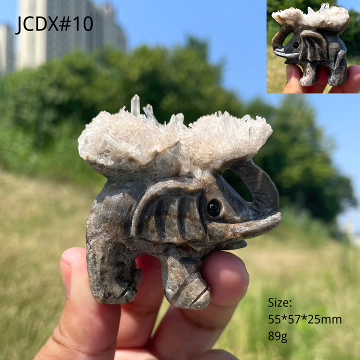 Unique,Natural Crystal Cluster Elephant Carving