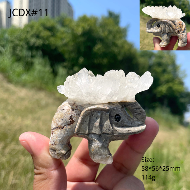 Unique,Natural Crystal Cluster Elephant Carving