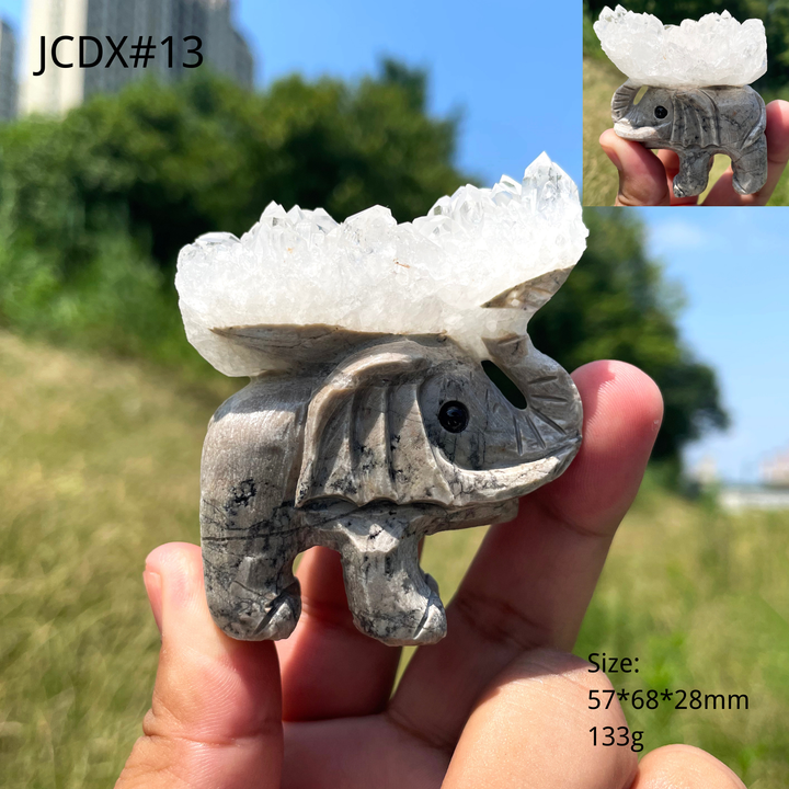 Unique,Natural Crystal Cluster Elephant Carving