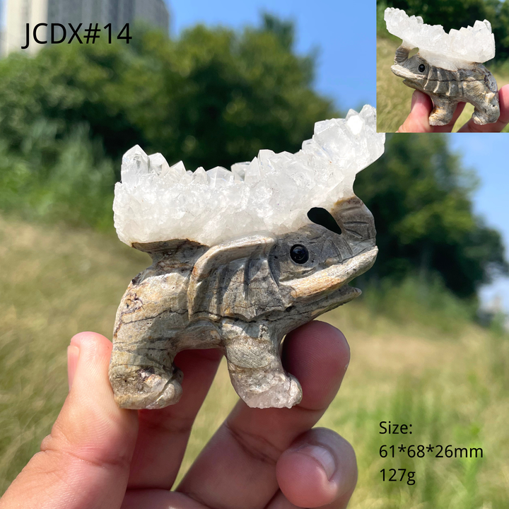 Unique,Natural Crystal Cluster Elephant Carving