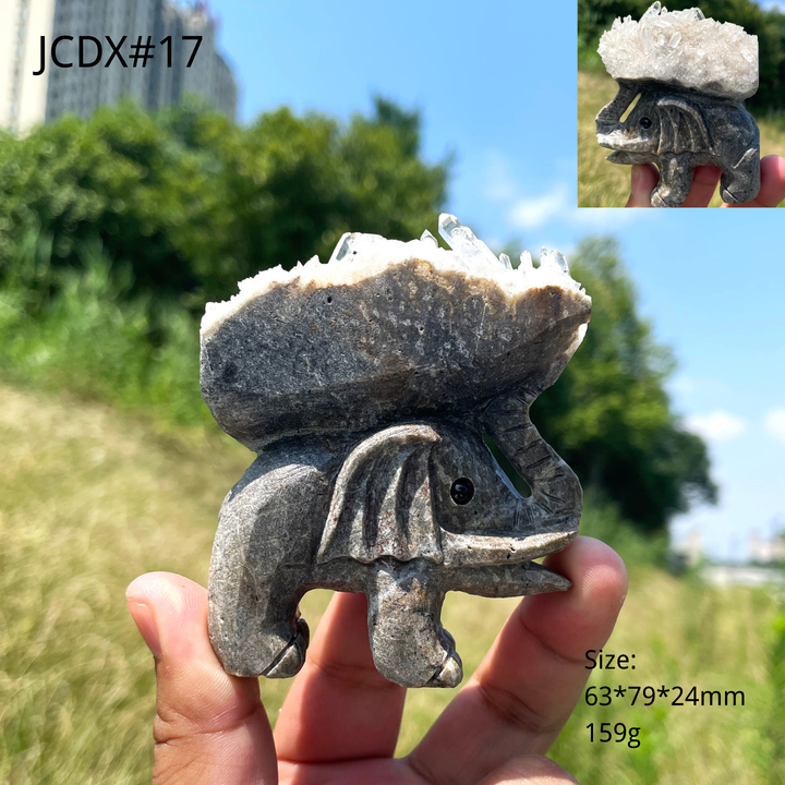 Unique,Natural Crystal Cluster Elephant Carving