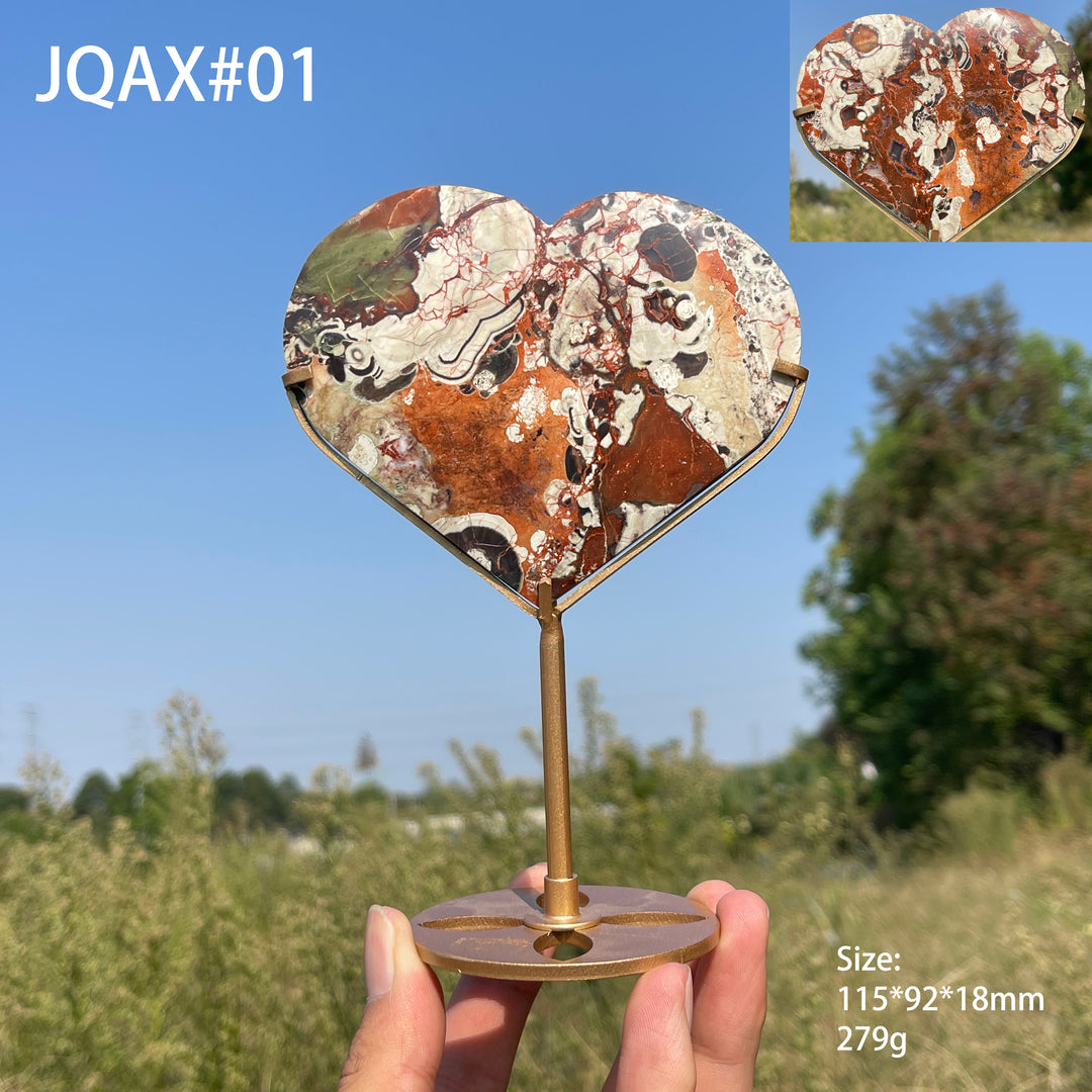 Unique,Natural Crystal Money Agate Heart With Stand