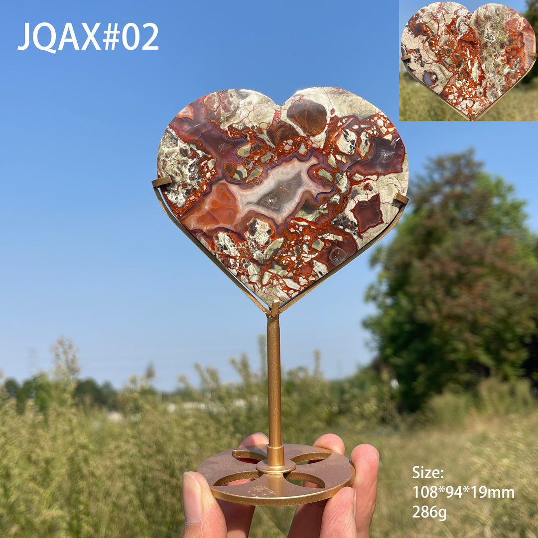 Unique,Natural Crystal Money Agate Heart With Stand