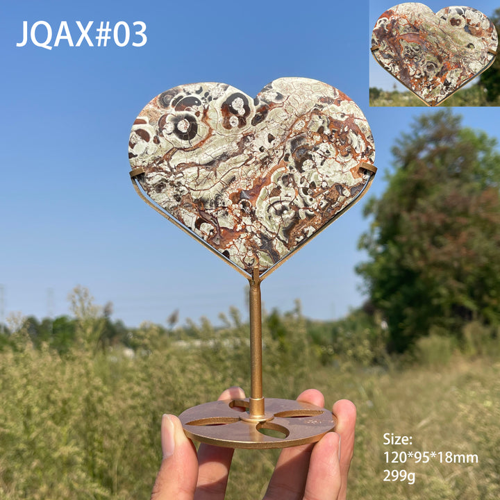 Unique,Natural Crystal Money Agate Heart With Stand