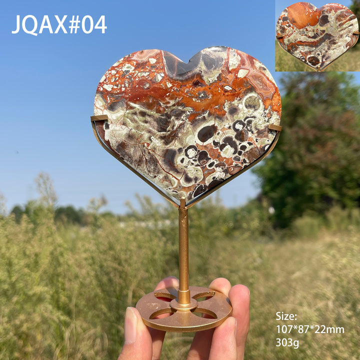 Unique,Natural Crystal Money Agate Heart With Stand