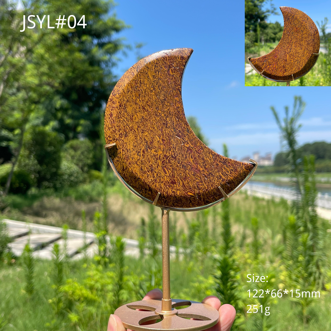 Unique,Natural Calligraphy Jasper Crescent Moon With Stand