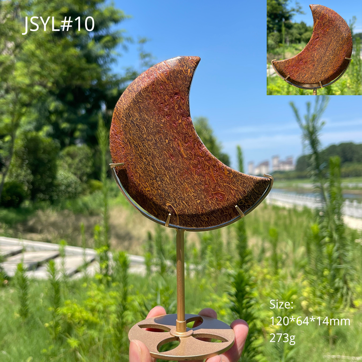 Unique,Natural Calligraphy Jasper Crescent Moon With Stand