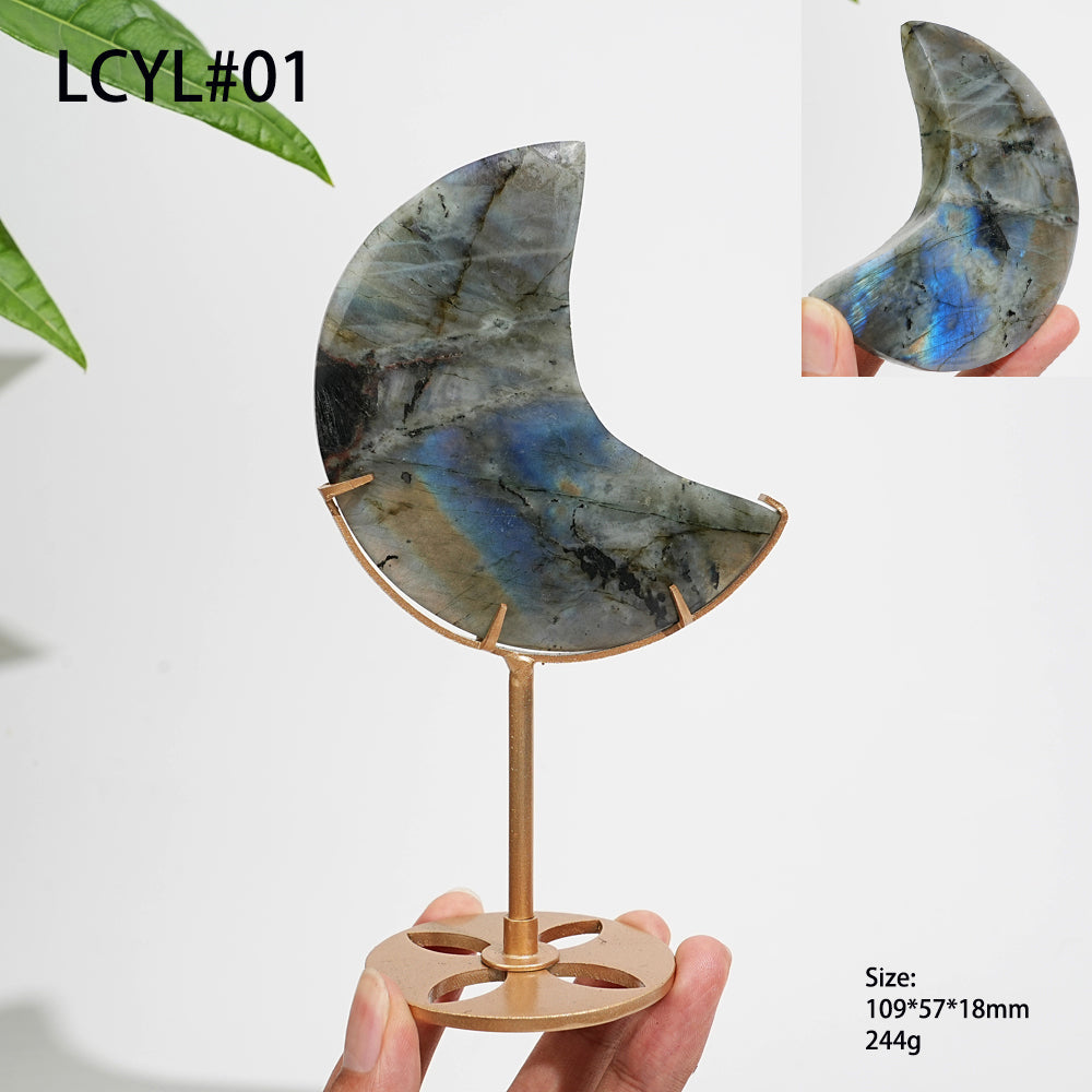 Unique,Natural Labradorite Crystal Moon With Stand