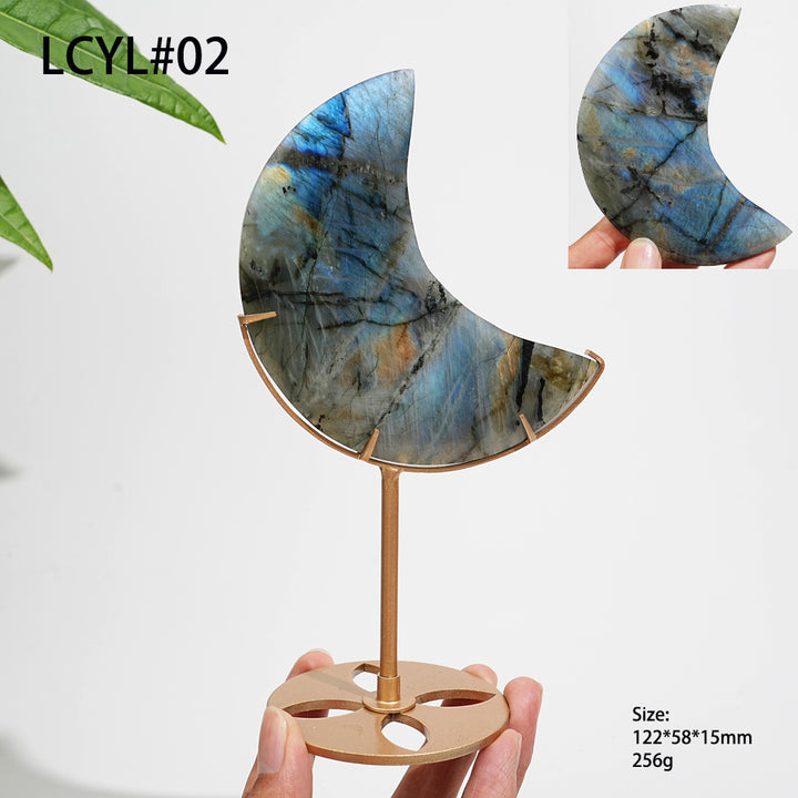 Unique,Natural Labradorite Crystal Moon With Stand