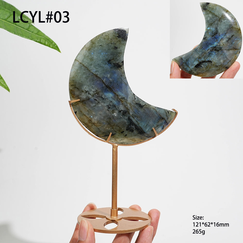 Unique,Natural Labradorite Crystal Moon With Stand