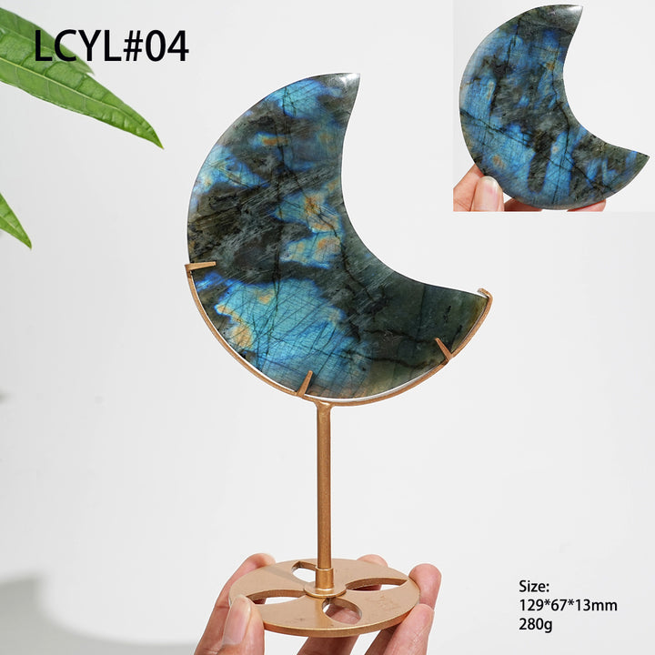 Unique,Natural Labradorite Crystal Moon With Stand