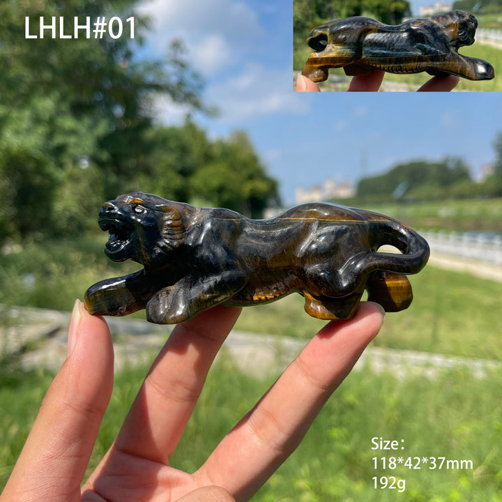 Unique,Natural Crystal Carving Blue And Yellow Tiger's Eye Tiger