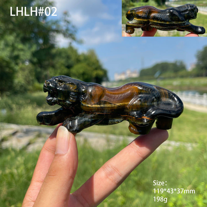 Unique,Natural Crystal Carving Blue And Yellow Tiger's Eye Tiger