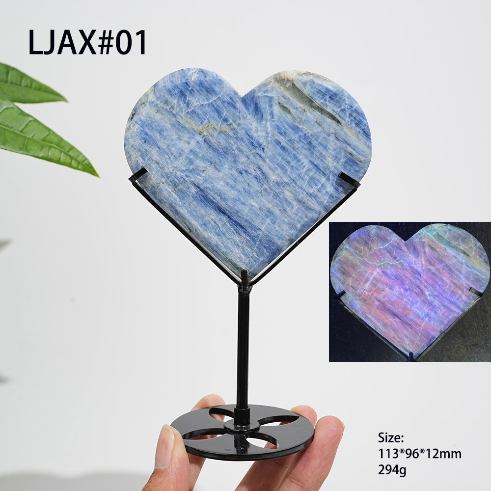 Unique,Natural Blue Kyanite Calming Heart With Stand