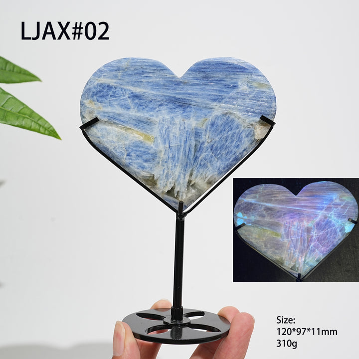 Unique,Natural Blue Kyanite Calming Heart With Stand