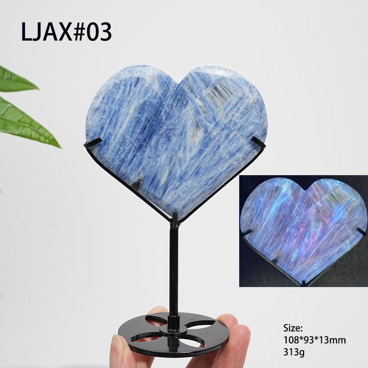 Unique,Natural Blue Kyanite Calming Heart With Stand