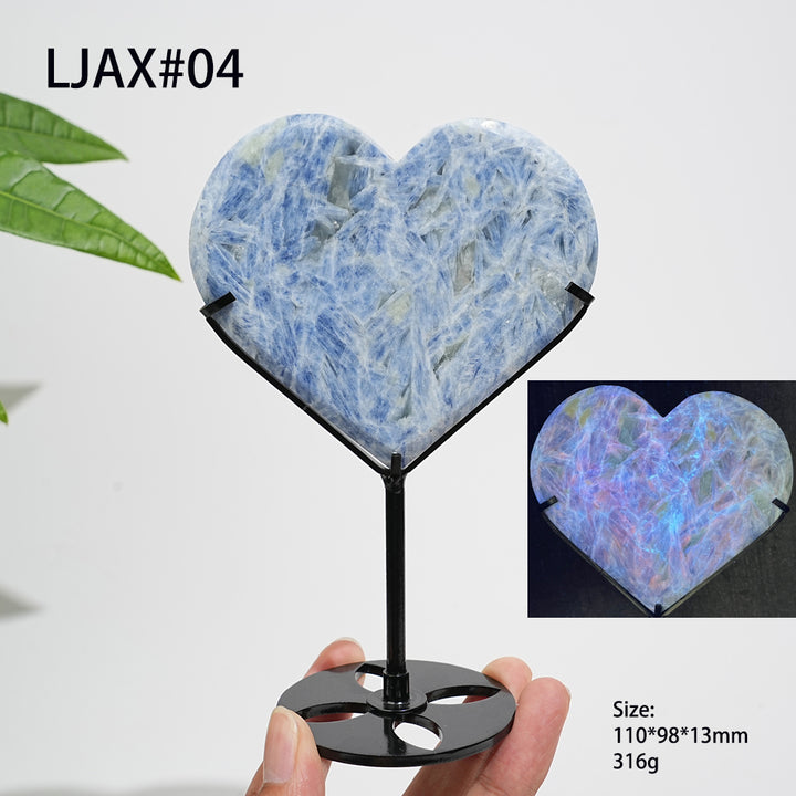Unique,Natural Blue Kyanite Calming Heart With Stand