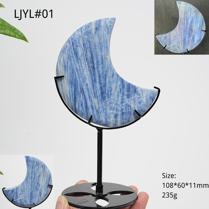Unique,Natural Crystal Blue Kyanite Serene Moon With Stand