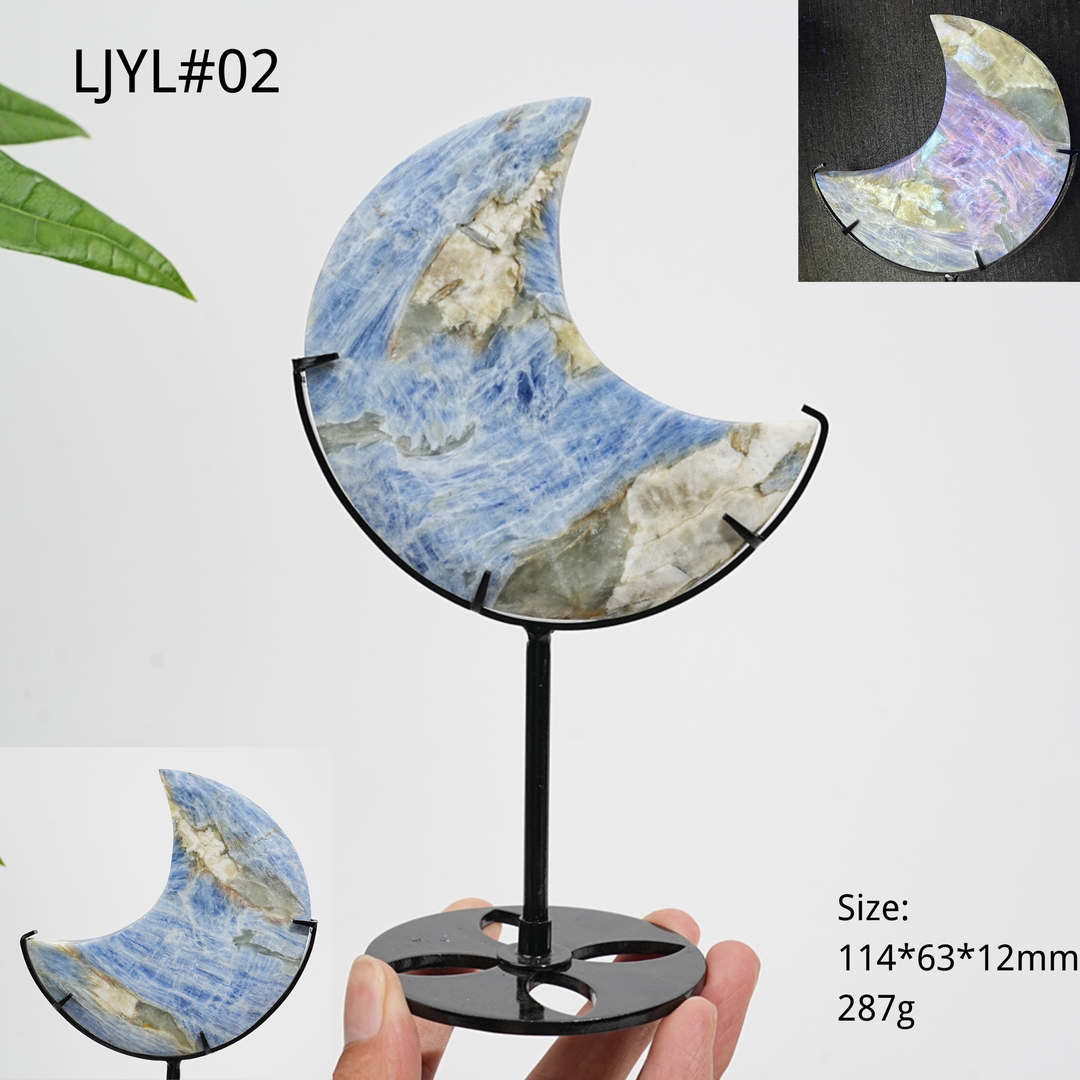 Unique,Natural Crystal Blue Kyanite Serene Moon With Stand