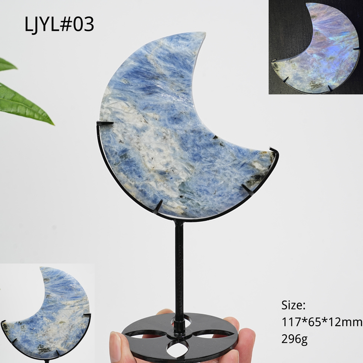 Unique,Natural Crystal Blue Kyanite Serene Moon With Stand