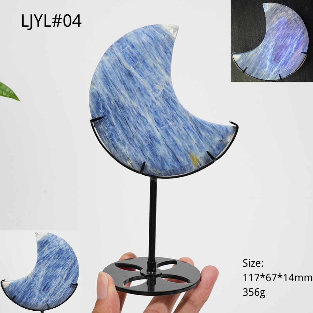Unique,Natural Crystal Blue Kyanite Serene Moon With Stand