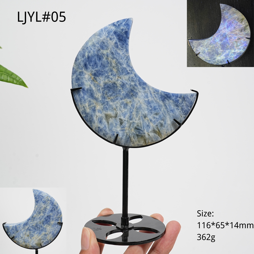 Unique,Natural Crystal Blue Kyanite Serene Moon With Stand