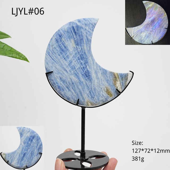 Unique,Natural Crystal Blue Kyanite Serene Moon With Stand