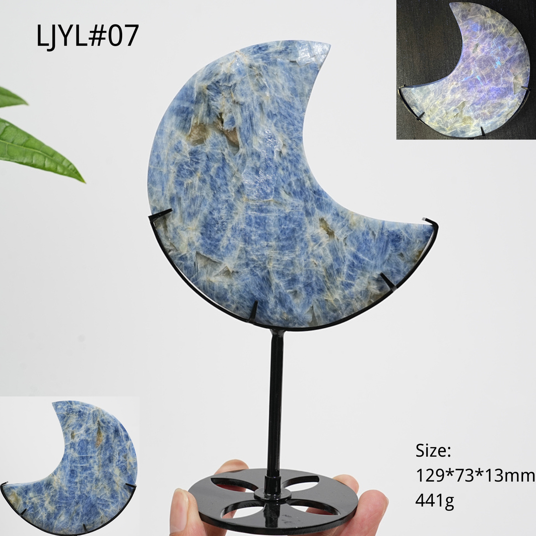 Unique,Natural Crystal Blue Kyanite Serene Moon With Stand