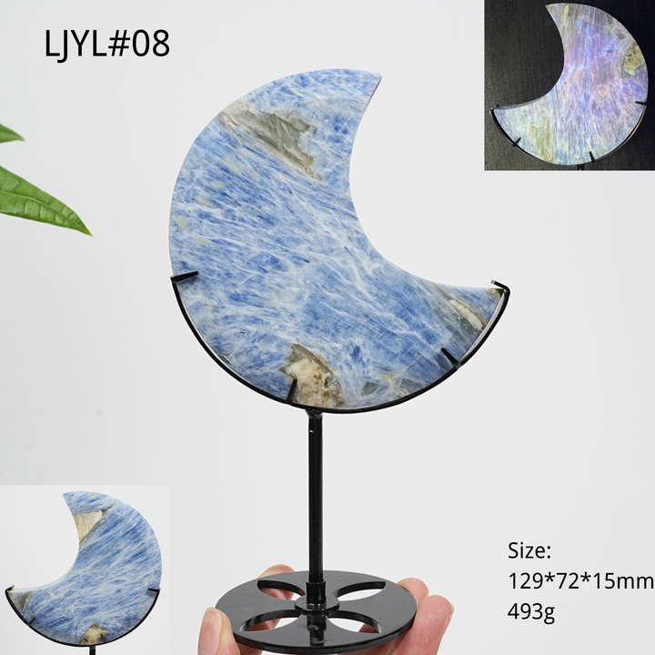 Unique,Natural Crystal Blue Kyanite Serene Moon With Stand