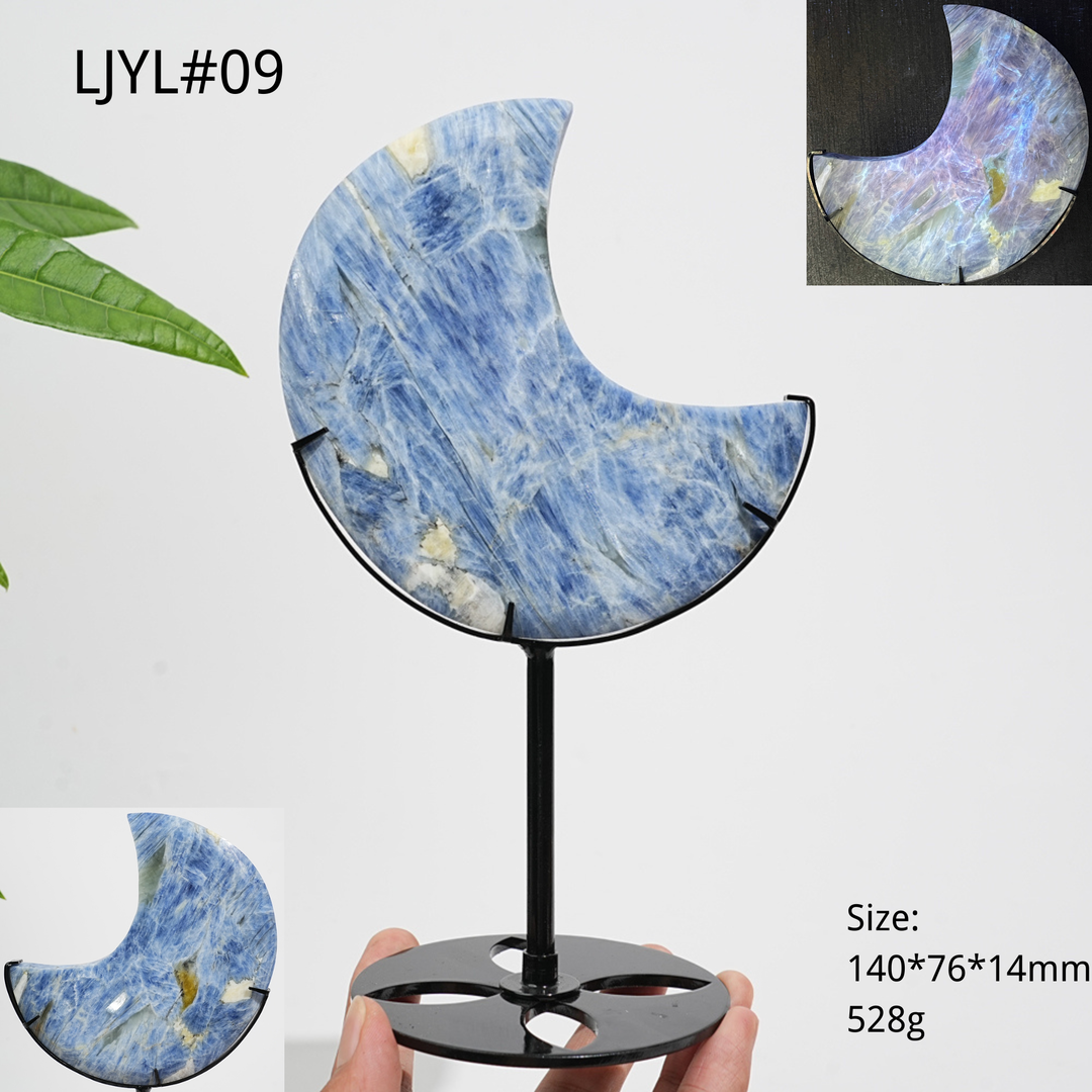Unique,Natural Crystal Blue Kyanite Serene Moon With Stand