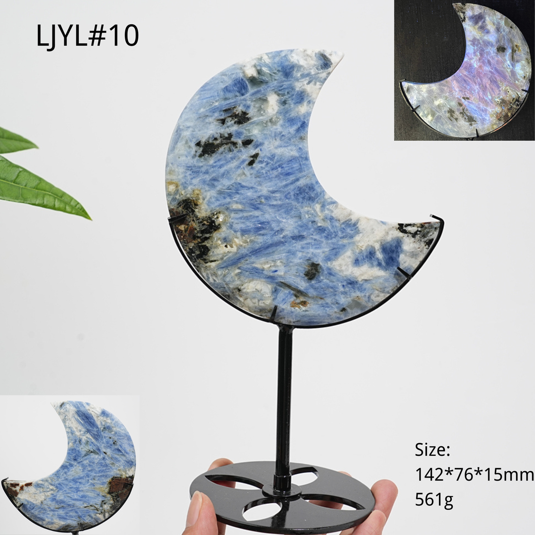 Unique,Natural Crystal Blue Kyanite Serene Moon With Stand