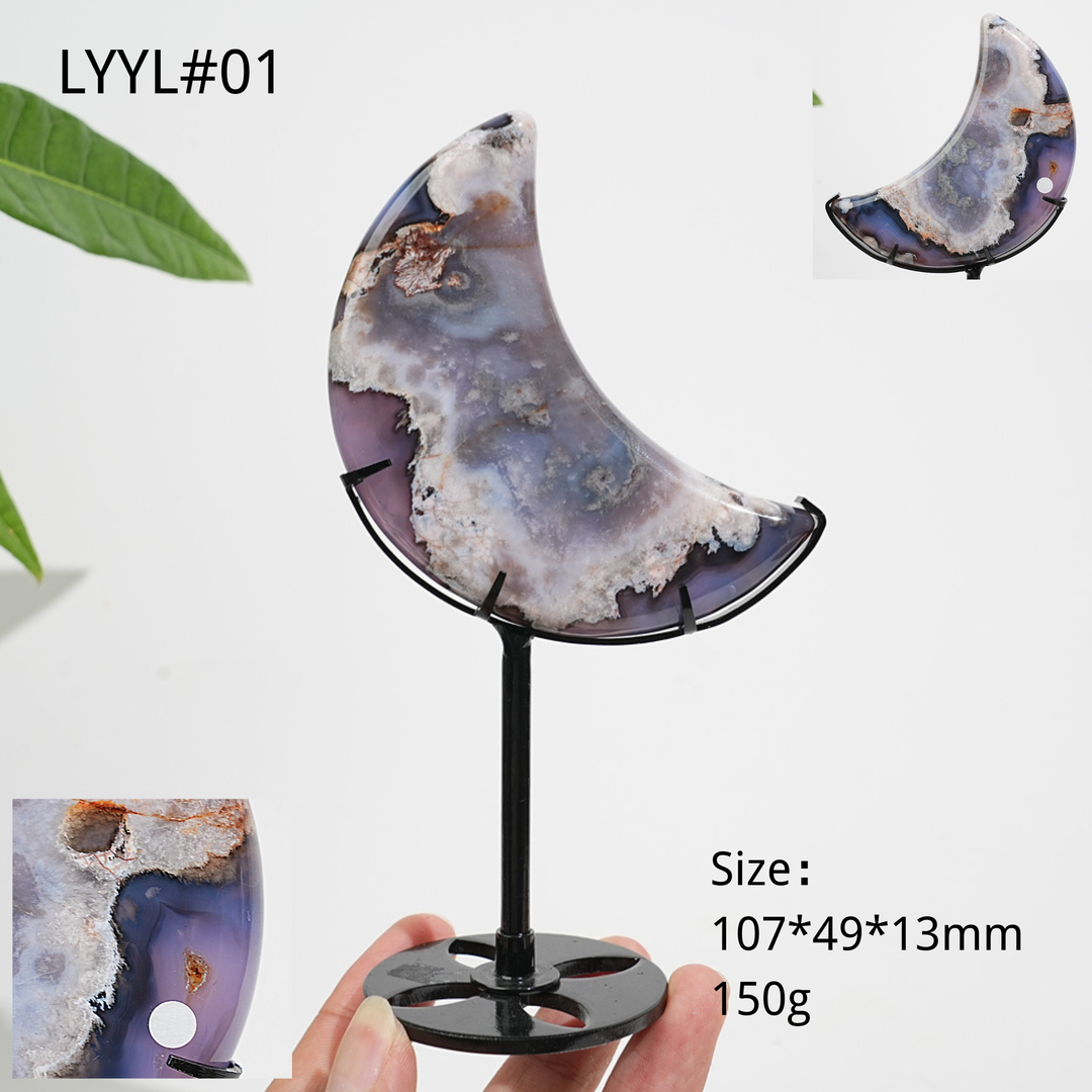 Unique,A Slightly Imperfect Natural Crystal Blue Flower Agate Moon