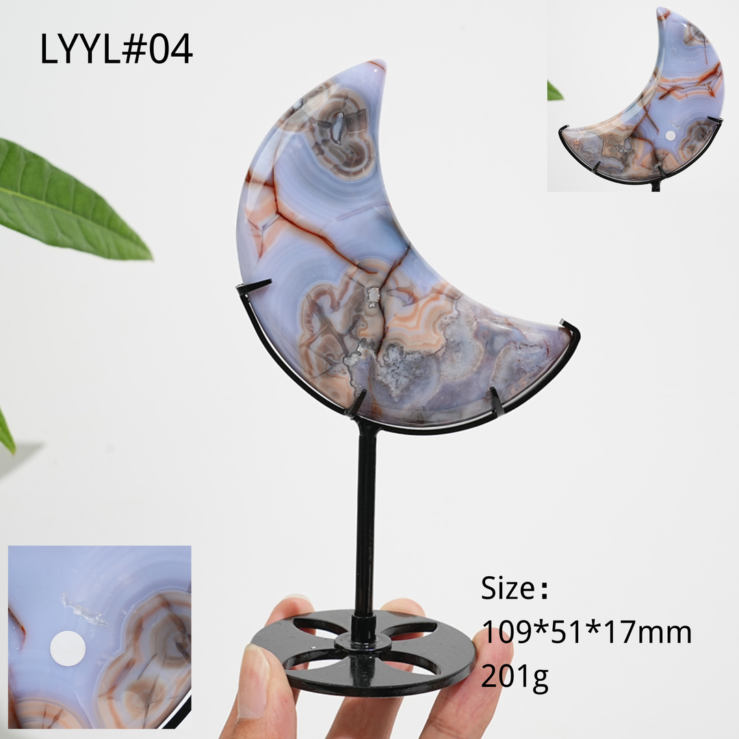 Unique,A Slightly Imperfect Natural Crystal Blue Flower Agate Moon