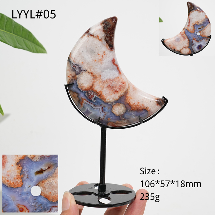 Unique,A Slightly Imperfect Natural Crystal Blue Flower Agate Moon