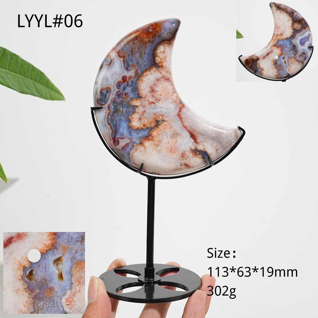 Unique,A Slightly Imperfect Natural Crystal Blue Flower Agate Moon