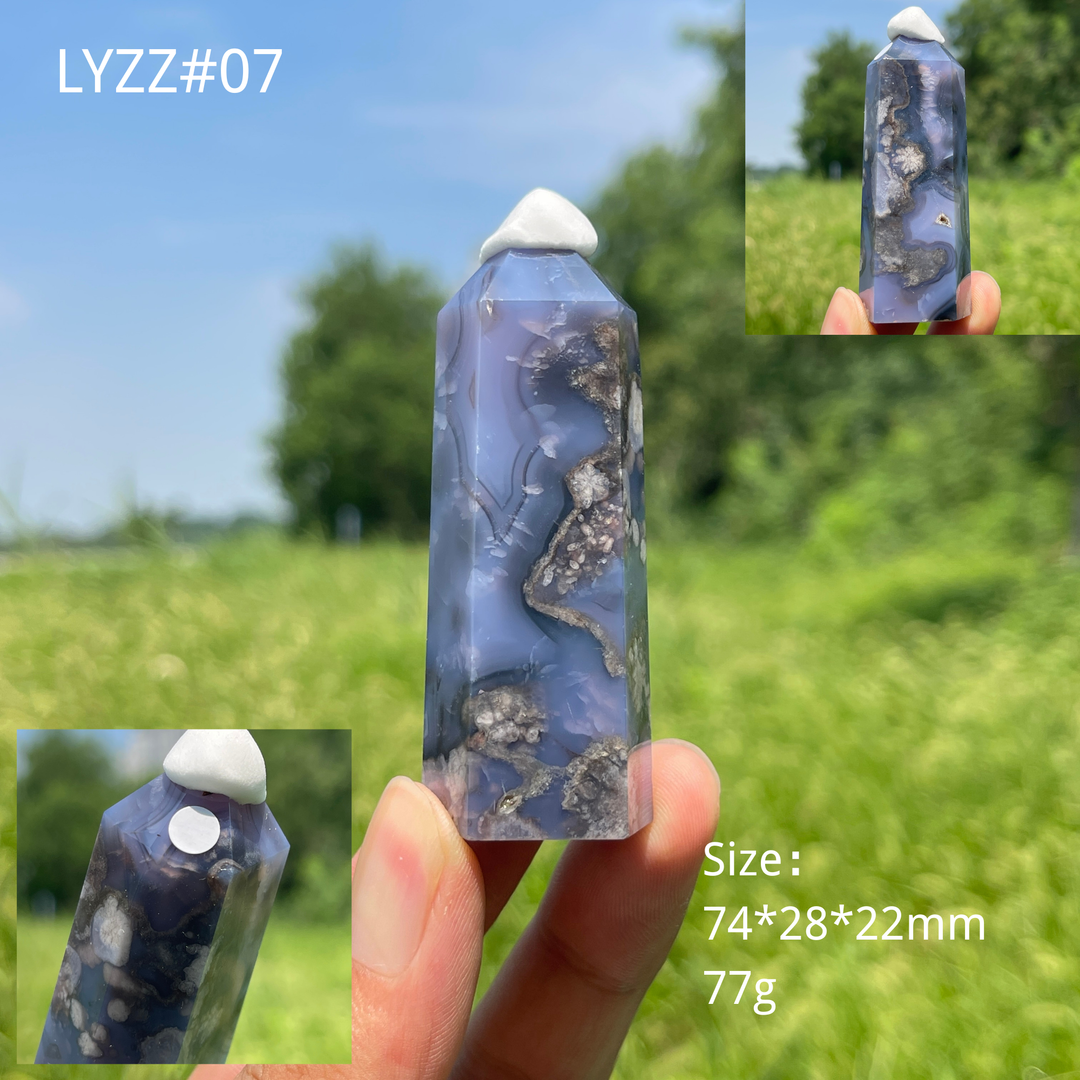 Unique,A Slightly Imperfect Natural Crystal Blue Flower Agate Point