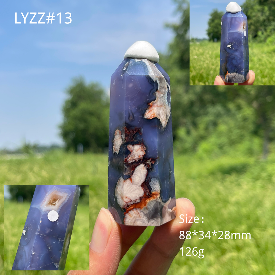 Unique,A Slightly Imperfect Natural Crystal Blue Flower Agate Point