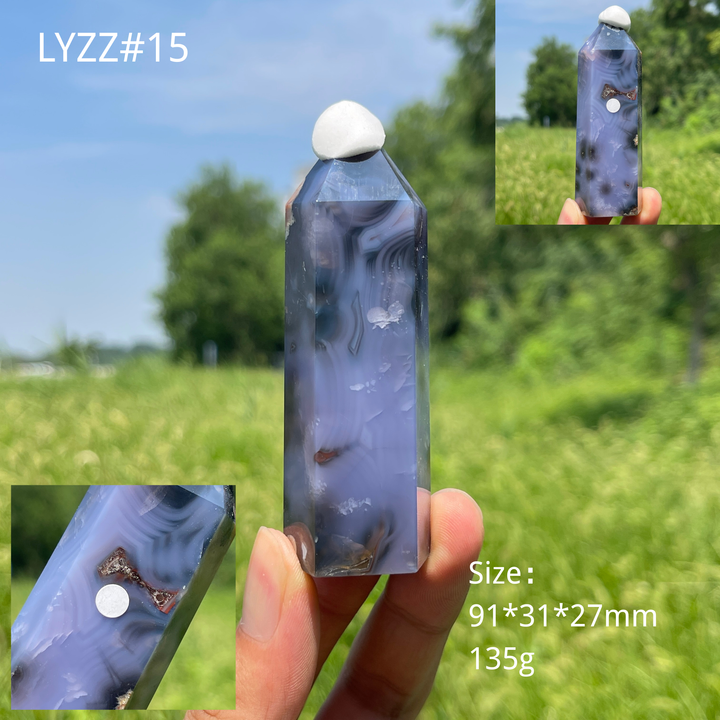 Unique,A Slightly Imperfect Natural Crystal Blue Flower Agate Point