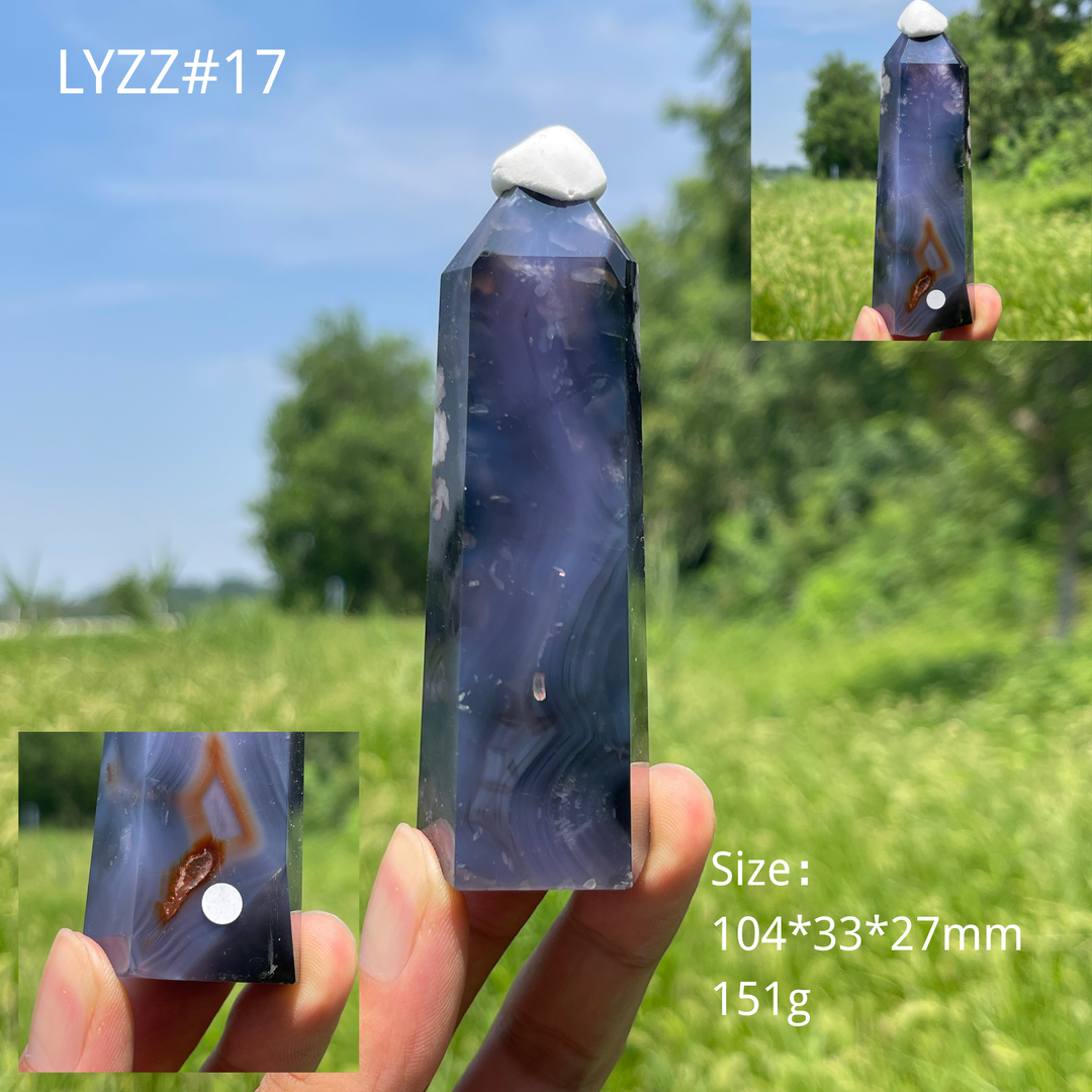 Unique,A Slightly Imperfect Natural Crystal Blue Flower Agate Point
