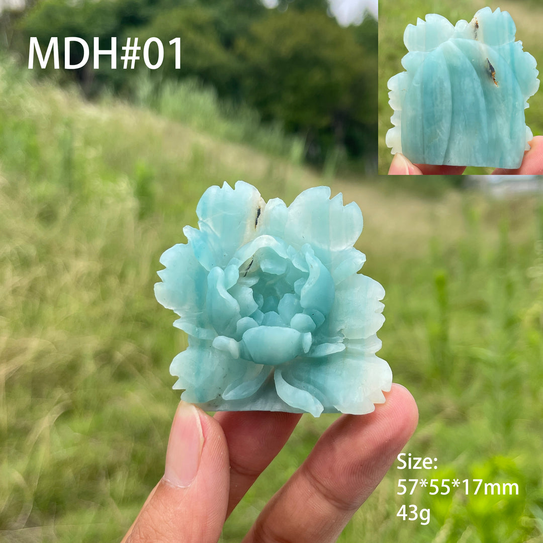 Unique,Natural Crystal Exquisite Peony Bloom Carving