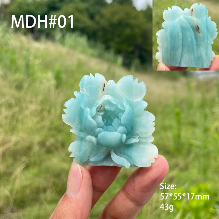 Unique,Natural Crystal Exquisite Peony Bloom Carving