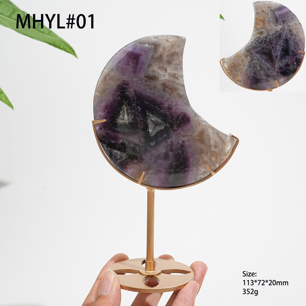 Unique,Natural Crystal Dream Amethyst Moon With Stand