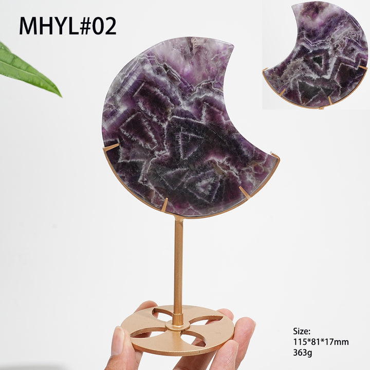Unique,Natural Crystal Dream Amethyst Moon With Stand