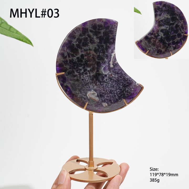 Unique,Natural Crystal Dream Amethyst Moon With Stand