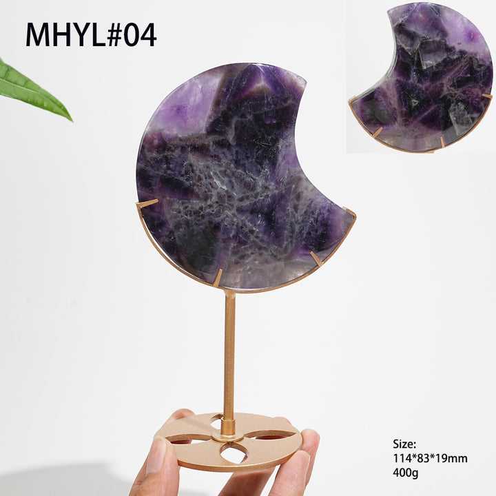 Unique,Natural Crystal Dream Amethyst Moon With Stand