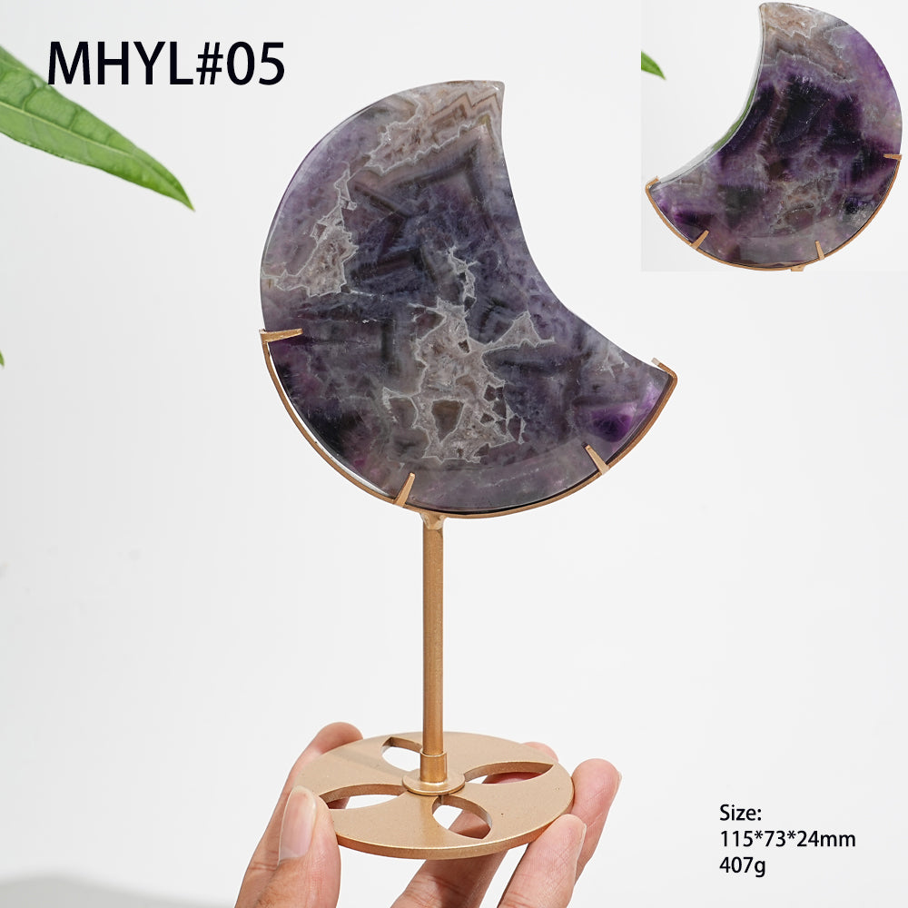 Unique,Natural Crystal Dream Amethyst Moon With Stand