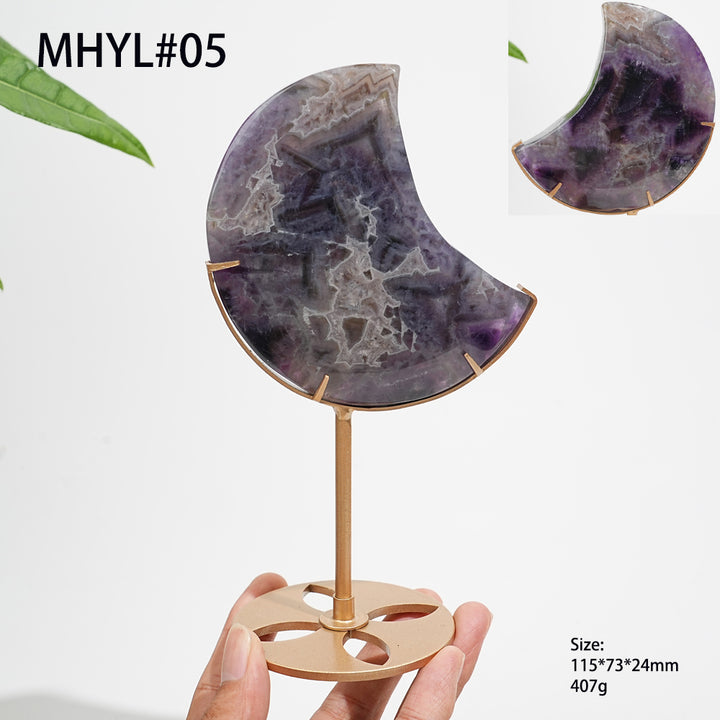 Unique,Natural Crystal Dream Amethyst Moon With Stand