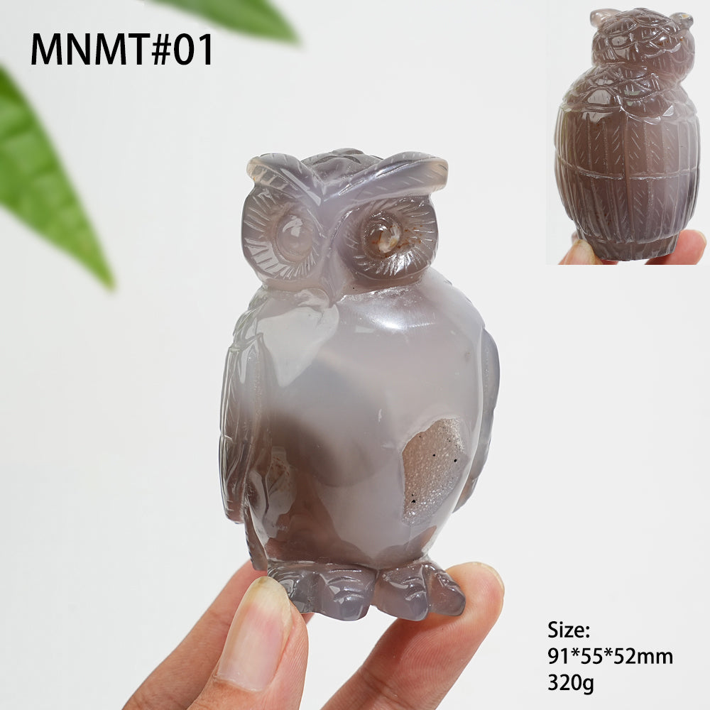 Unique,Natural Crystal Carving Exquisite Agate Geode Owl