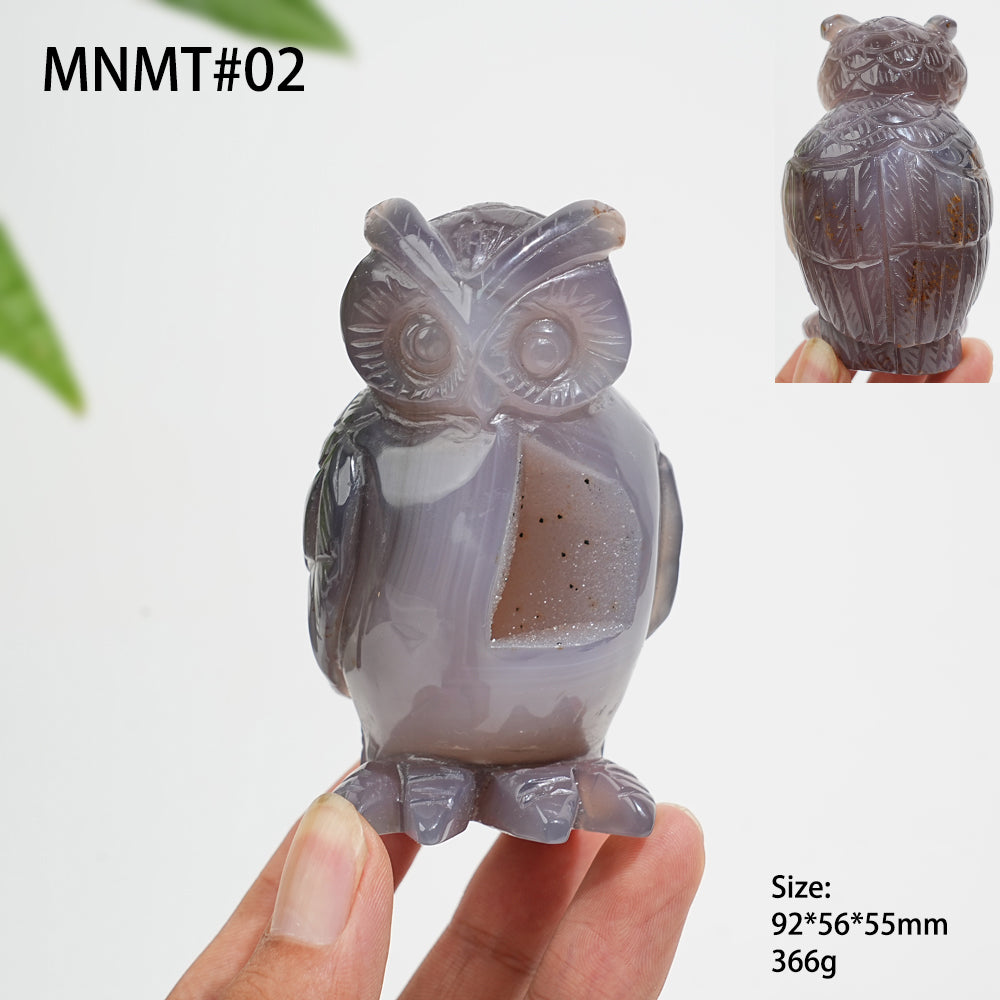 Unique,Natural Crystal Carving Exquisite Agate Geode Owl