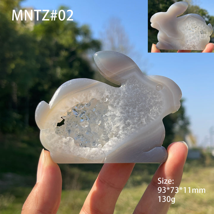 Unique,A Slightly Imperfect Natural Crystal Carving Agate Geode Rabbit